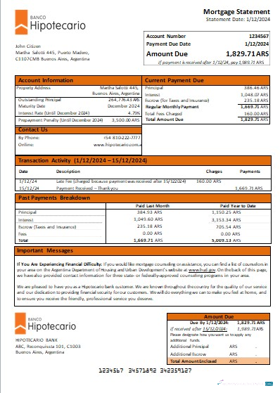 Download Argentina Banco Hipotecario bank mortgage statement scr Photoshop template